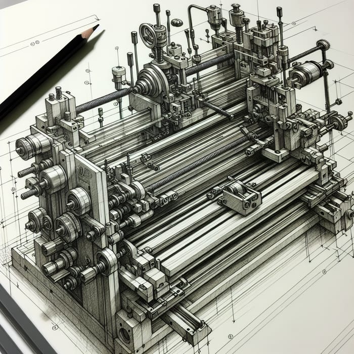 Intricate Pencil Sketch of Edge Banding Machine