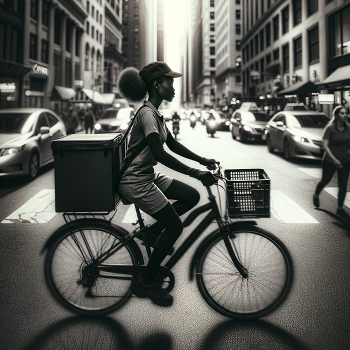 Documentary Style Delivery Person on Bicycle in Urban Setting