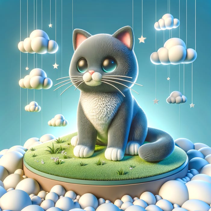 Cute Cat on Hilltop in 3D