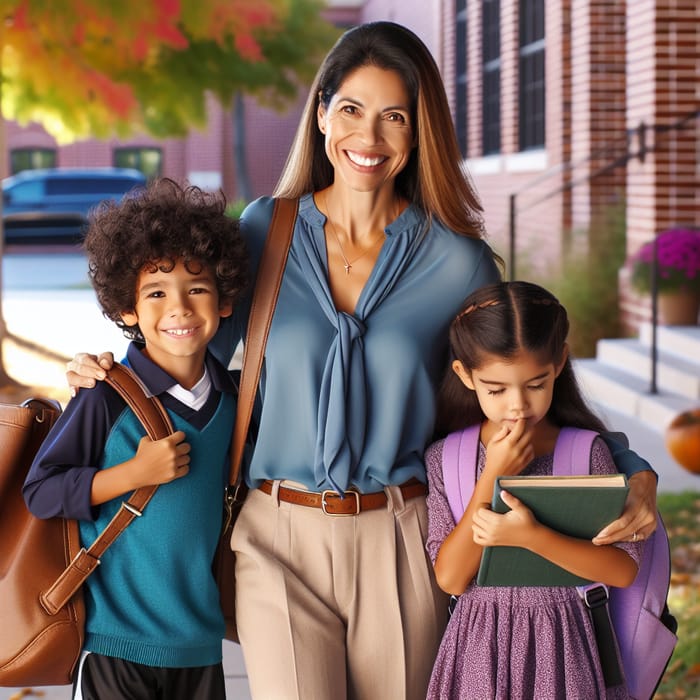 Señora Recogiendo a Sus Hijos de la Escuela