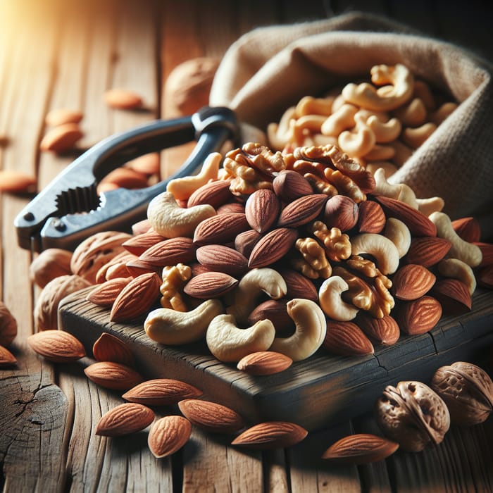 Mixed Nuts Variety on Wooden Table | Fresh & Crunchy Delights