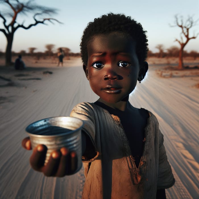 African Boy With Hopeful Eyes Begging for Water