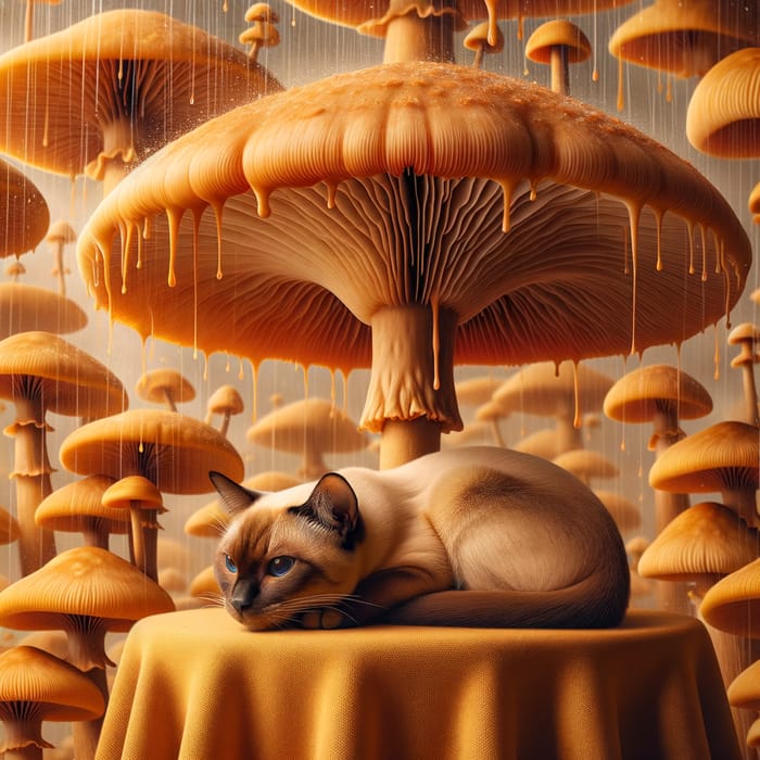 Vietnamese Cat Finding Shelter from Mushroom Rain under Canopy