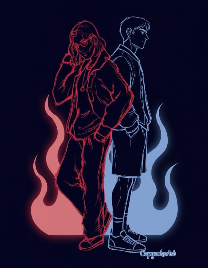 Dramatic Figures with Flames Image Dramatic Figures with Flames Image