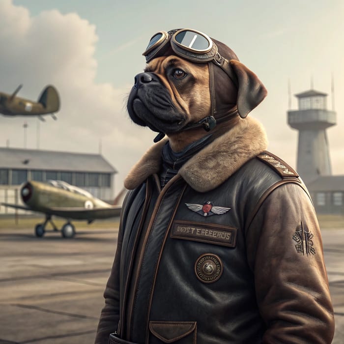 Whimsical WWII Aviator with Pug Features