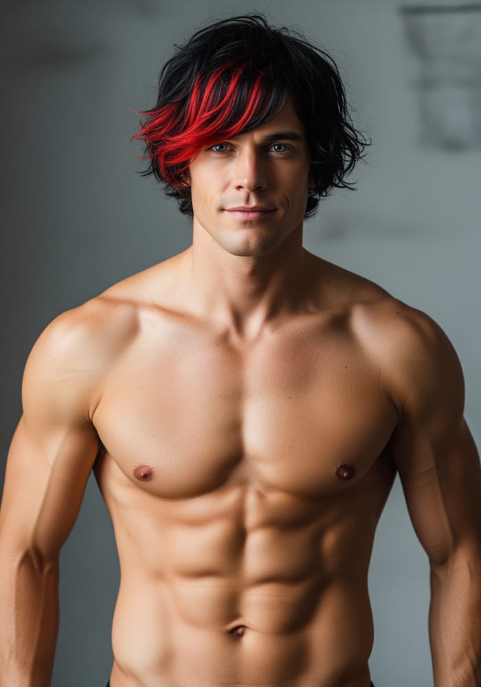 Bold Male Model with Unique Black and Red Hair Bold Male Model with Unique Black and Red Hair