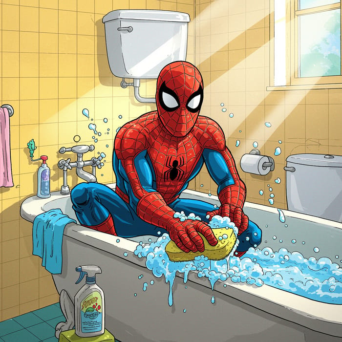 Spiderman Doing House Chores: A Superhero's Task