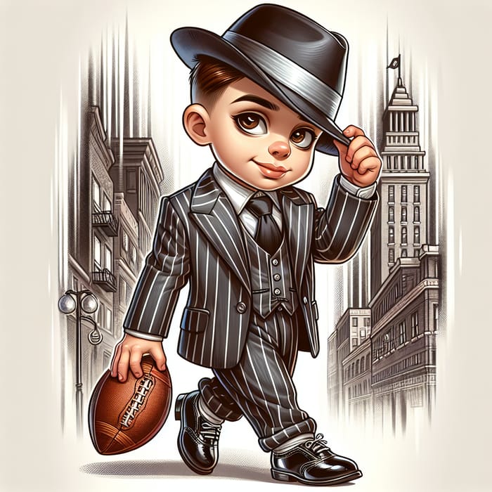 Kid Football Player Cartoon in Mafia Outfit