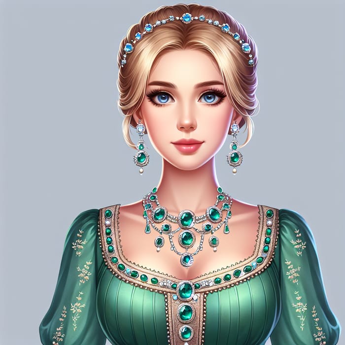 Historic Noblewoman in Green Dress with Blonde Hair