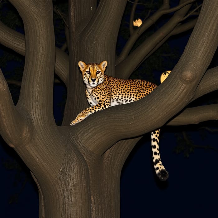 Red Cheetah Under Full Moon - Nighttime Wildlife Art