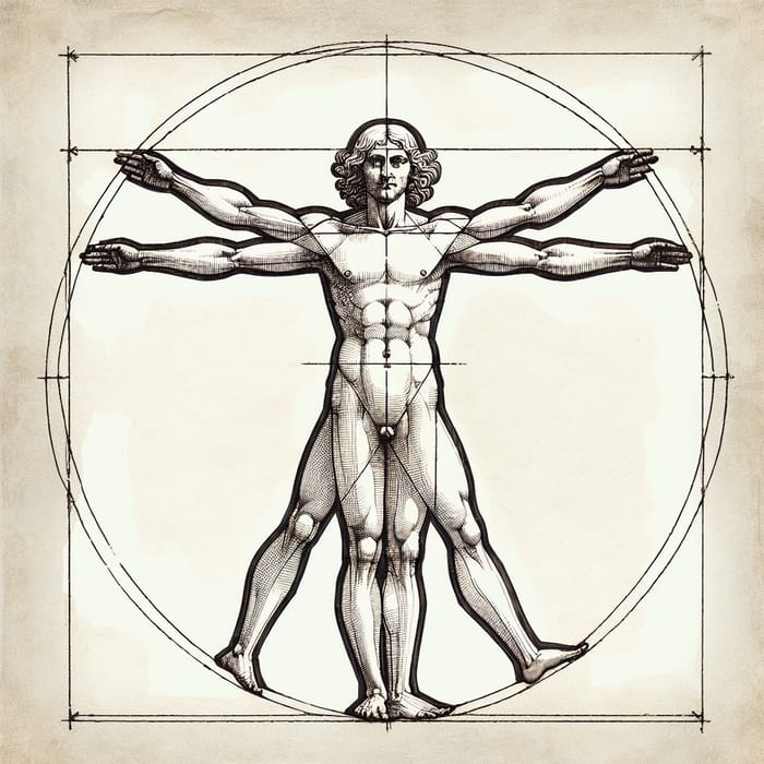 Vitruvian Man Drawing by Leonardo da Vinci - Illustration