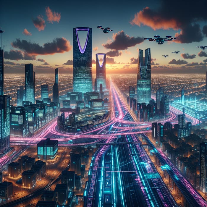 Futuristic Riyadh Cityscape: A Cyberpunk Vision