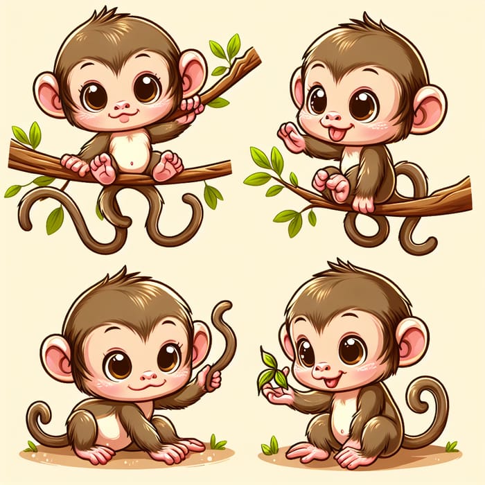 Cute Monkey Baby Poses - Adorable Monkey Vector Illustration