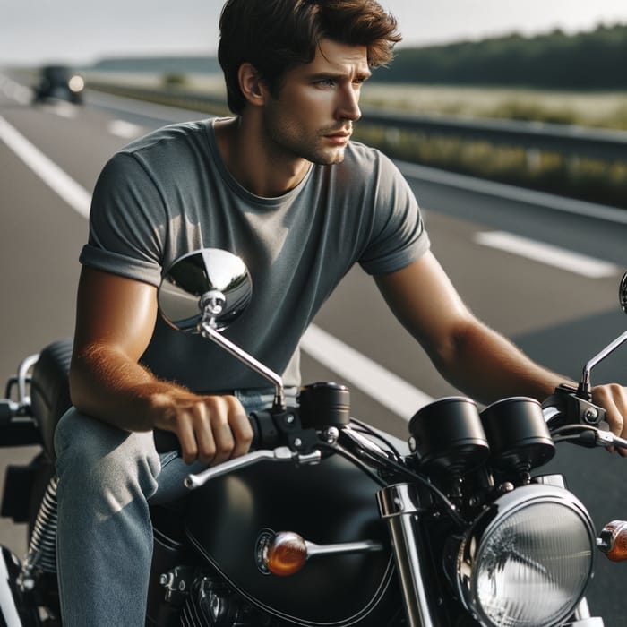 Caucasian Man on Honda Motorcycle Ready for Adventure