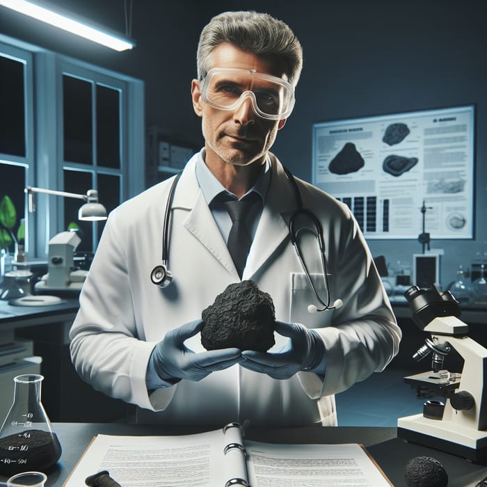 European Doctor Examining Shilajit Specimen in Lab