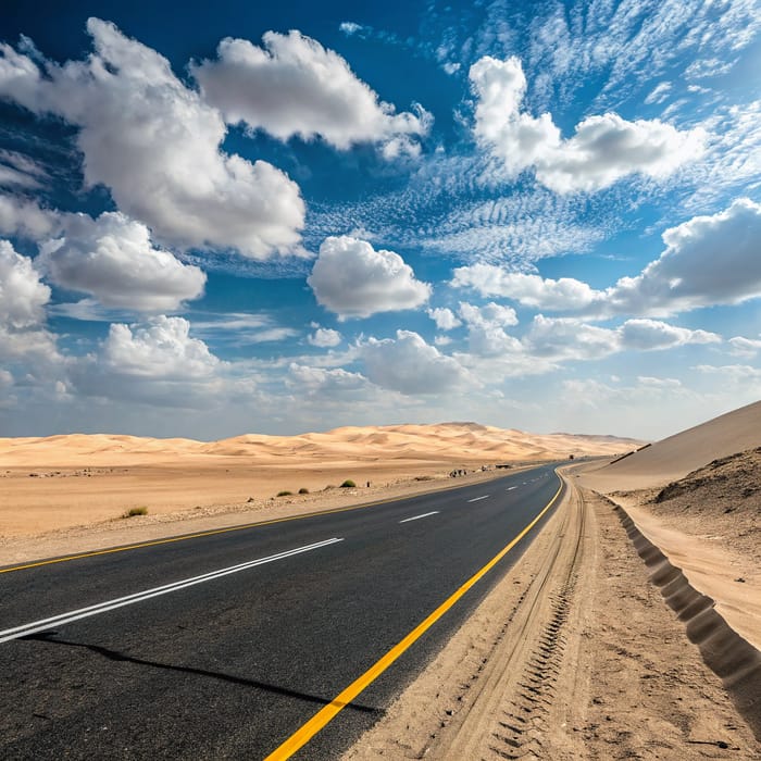 Realistic Country Road with Blue Sky and Clouds