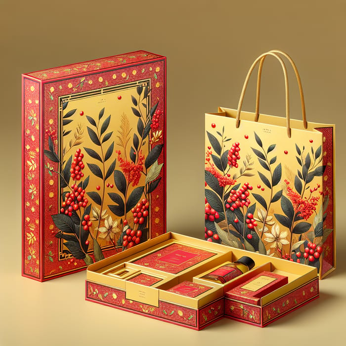 Luxurious High-End Gift Package with Red & Yellow Boxes | Wolfberry Theme