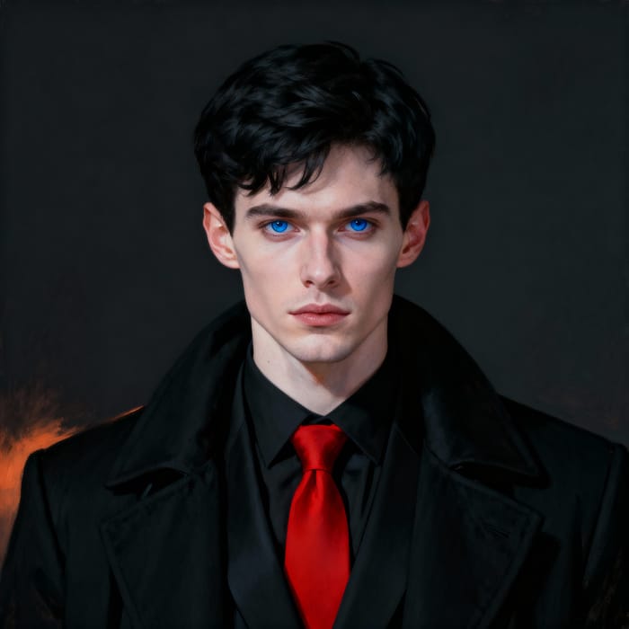 Elegant Young Man in Black Suit and Red Tie Elegant Young Man in Black Suit and Red Tie