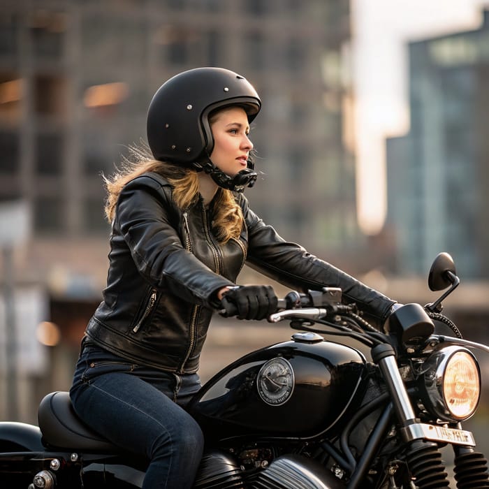 White Girl on a Black Motorcycle - Stunning Image