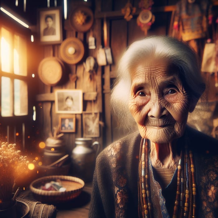 Portrait of an Elderly Woman in a Rustic Home