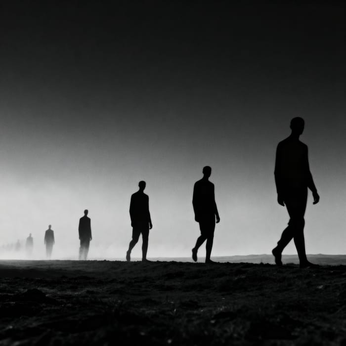 Shadowy Figures Walking on the Horizon