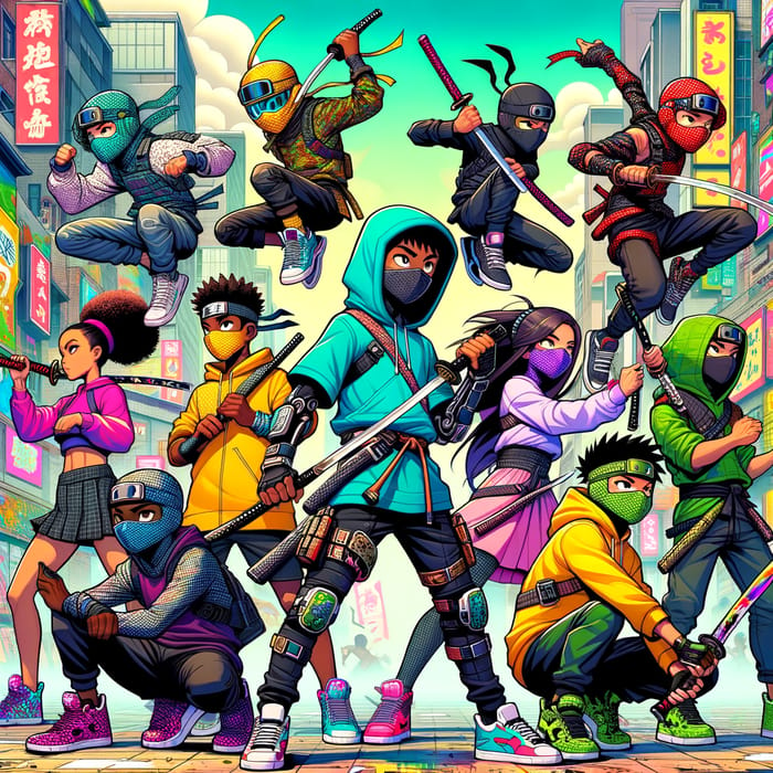 Vibrant Ninjala Urban Scene with Diverse Youths