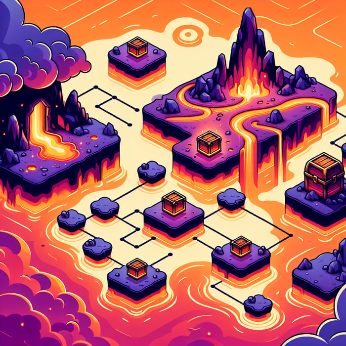 Fiery Island Adventure with Mystical Chests in Purple & Orange