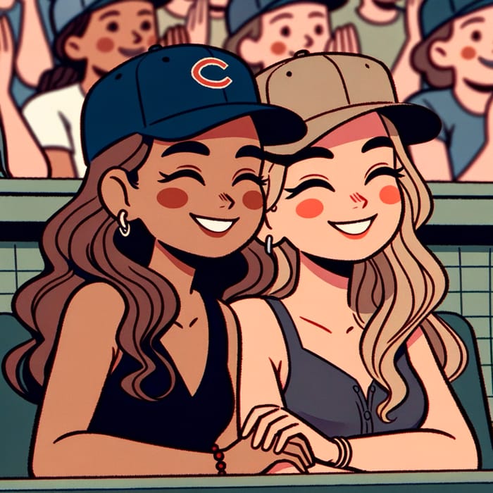 Heartwarming Baseball Game Cartoon with Two Diverse Women