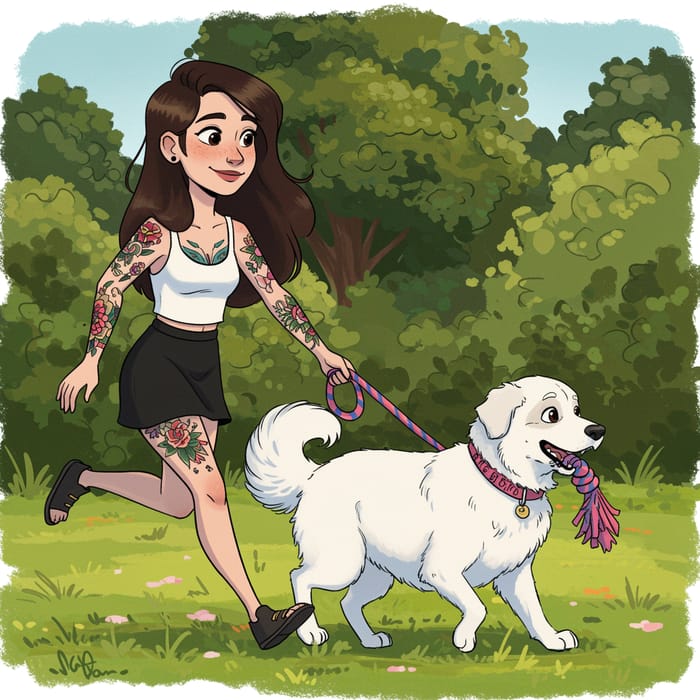Pixar Style Art: Girl & Dog in a Green Park Pixar Style Art: Girl & Dog in a Green Park
