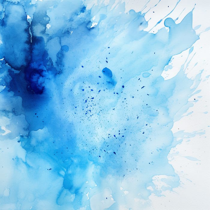 Splotchy Blue Watercolor Texture on White Paper