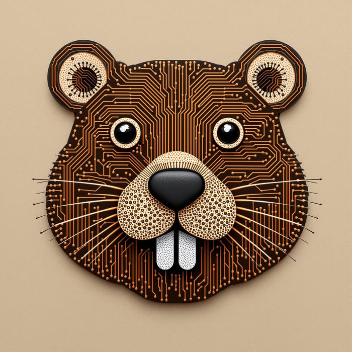 Cute Beaver Face Circuit Board Art