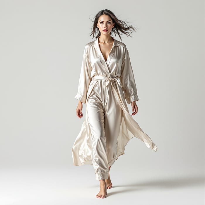 Hesitant Elegance: Silk Pajamas and Robe Fashion