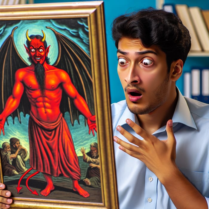 Surprised Man Reacts to Devil - Startling Image