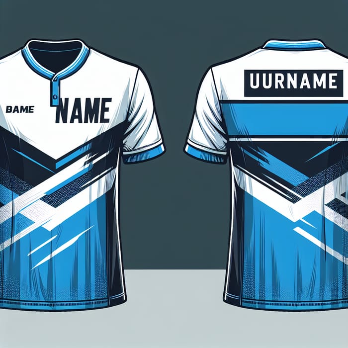 White & Blue Table Tennis Jersey Design with Custom Surname