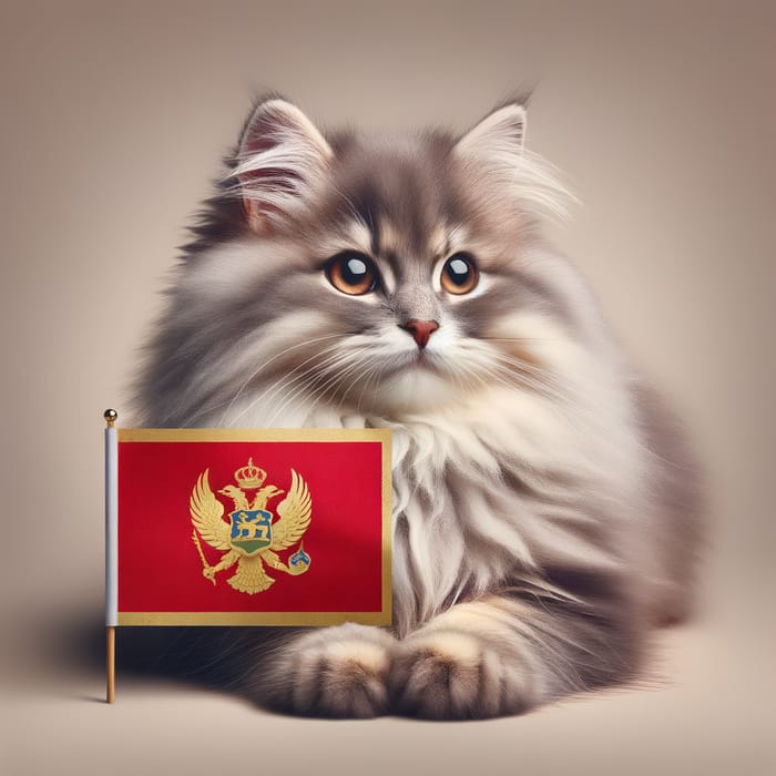 Adorable Siberian Cat with Montenegro Flag