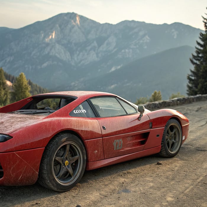 Red Ferrari: Timeless Beauty in 3D Mountains