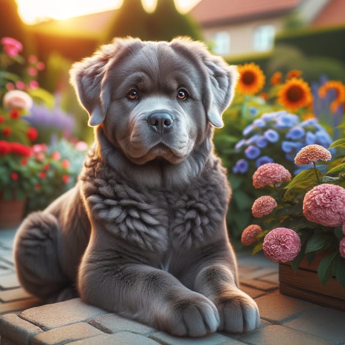 Charming Grey Chartreux Dog in Beautiful Garden