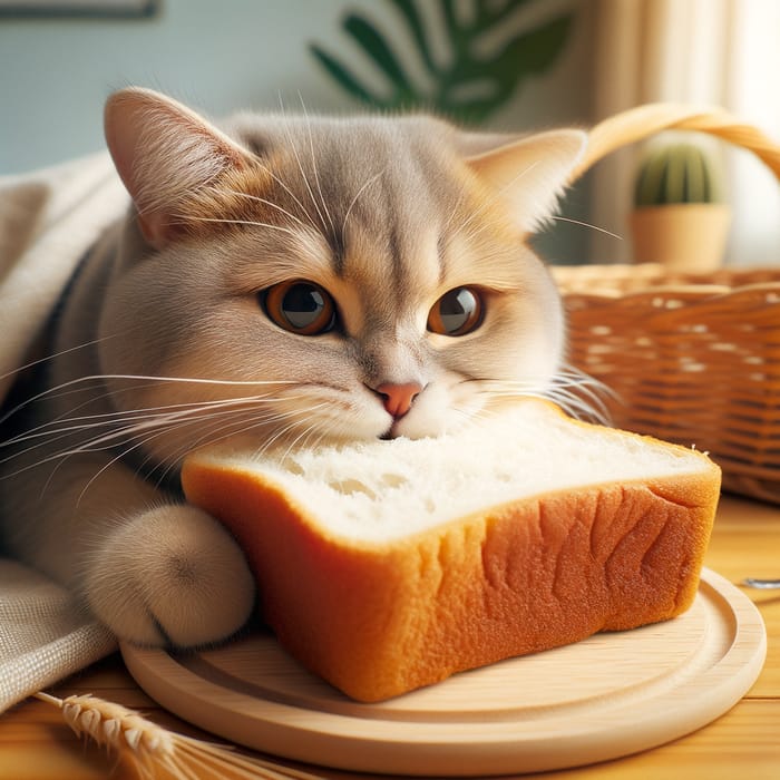 Cat Eating Bread: Cute Feline Snacking Moment