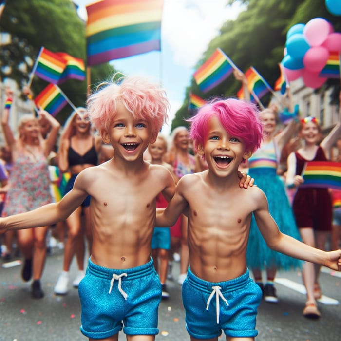 Cheerful Boys in Pink Hair - Pride Parade Celebration