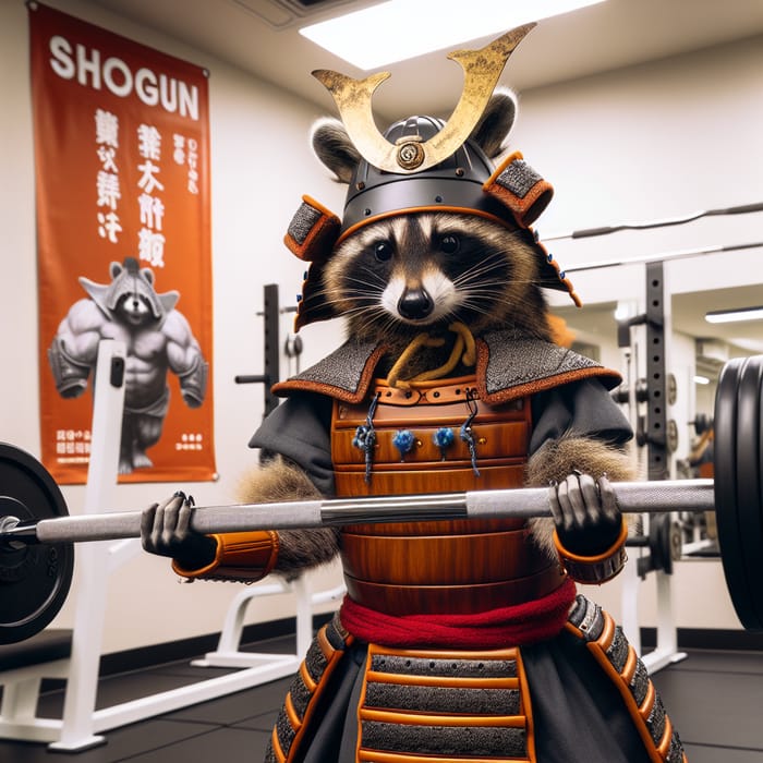 Shogun Raccoon Weightlifting in Gym | Samurai Armor Workout