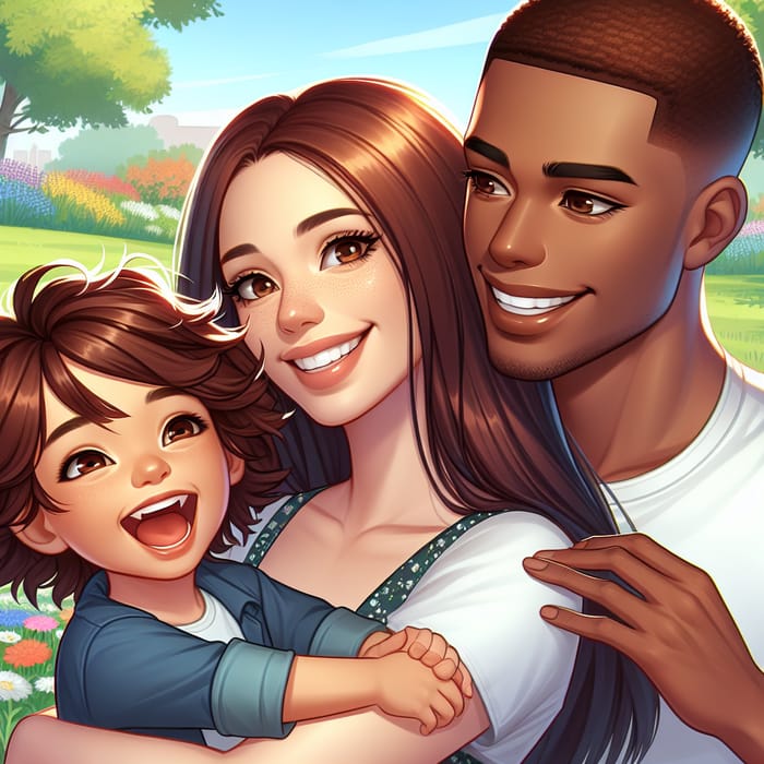 Family Joy: Brown-Haired Parents and Child