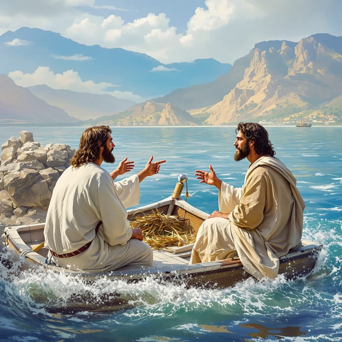 Jesus Teaches Disciples on Galilee Boat