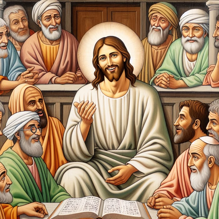 Smiling Jesus and Disciples in First Century Room