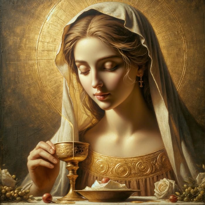 Serene Blessed Virgin Mary & Eucharist Renaissance Art Oil Painting