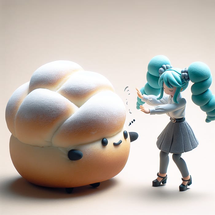 Humorous Bakery Roll Encounter with Aqua-Haired Character