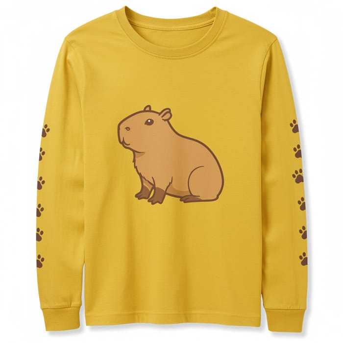 Yellow Long Sleeve Capybara Kids Shirt