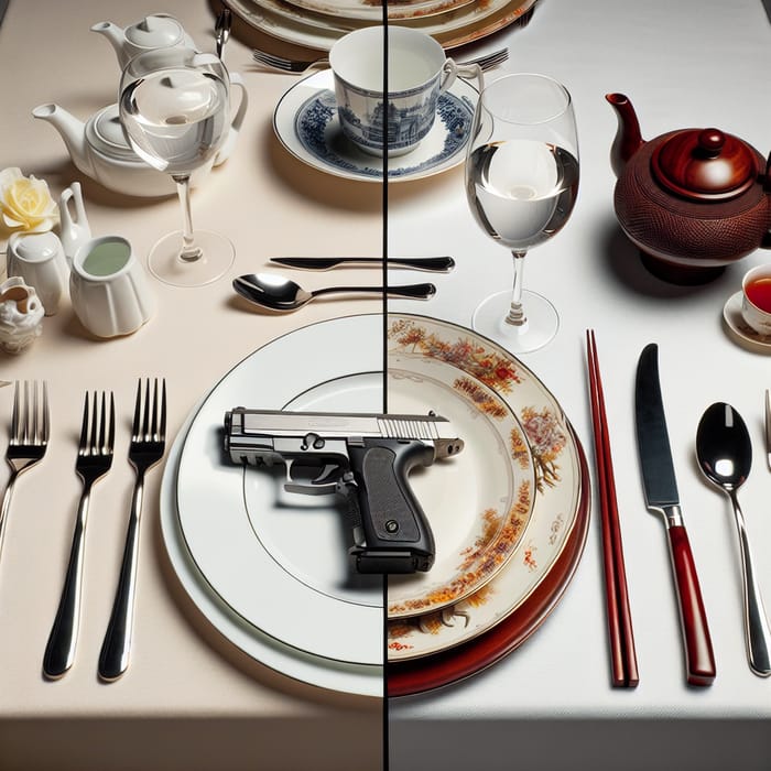 Cultural Fusion: Contrasting Harmony of Guns and Chopsticks