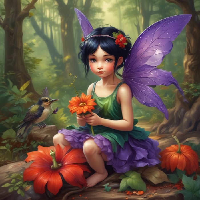 Charming Toddler Fairy Painting in Autumn Forest