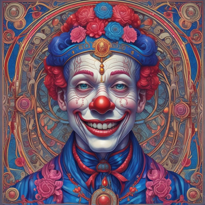 Whimsical Art Nouveau Circus Clown Digital Painting