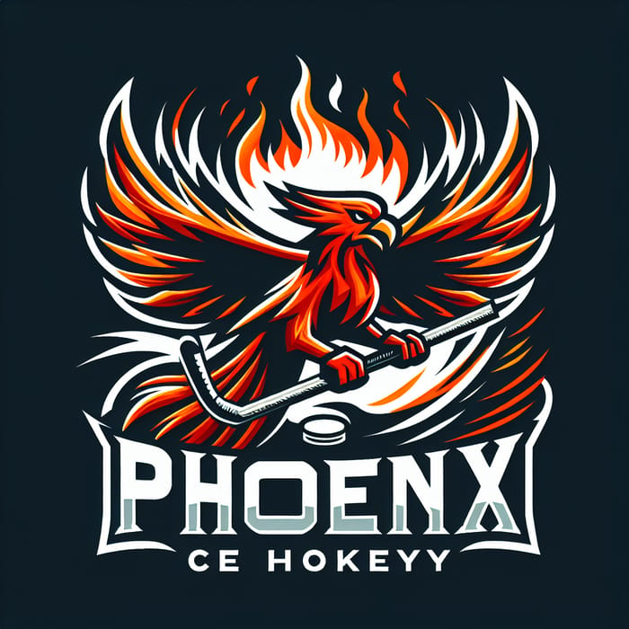 Phoenix Hockey Team Emblem - Fiery Bird & Hockey Stick